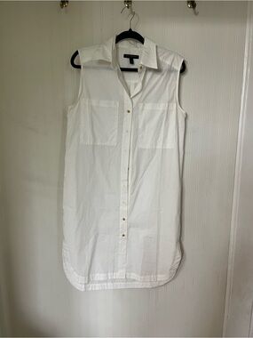 Banana Republic White Sleeveless Button-Front Shirtdress